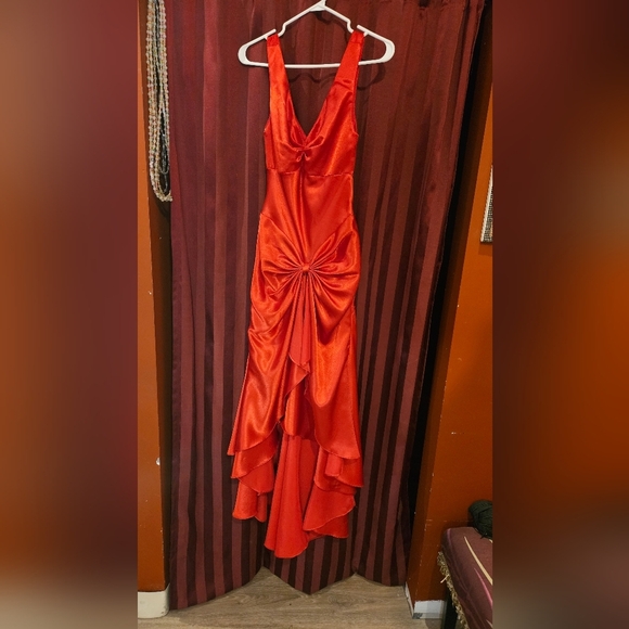 Women's Red satin dress. Ruffle Hemline. Size Xs - Picture 8 of 15